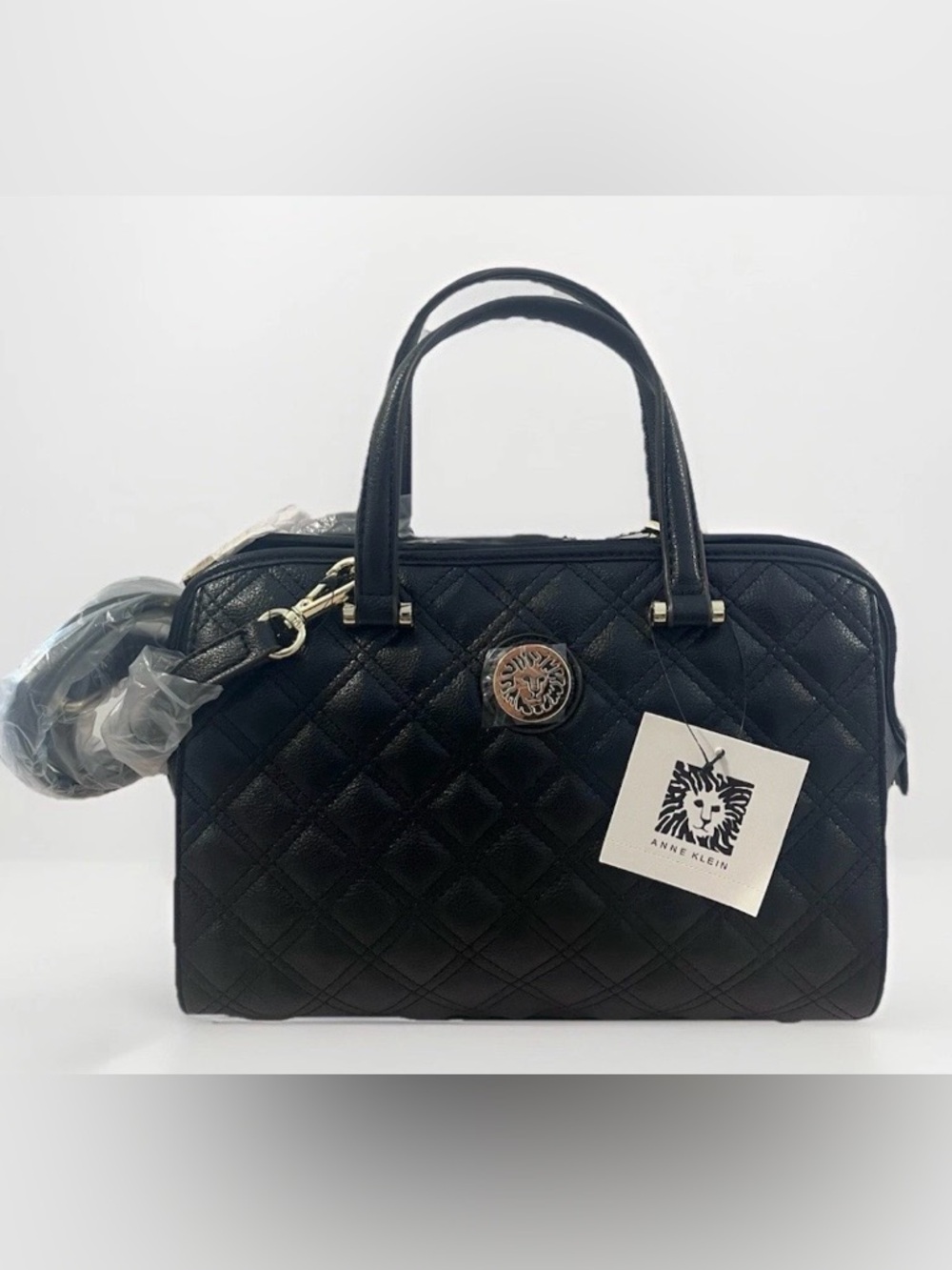 Anne Klein Black Quilted Satchel Crossbody Handbag NWT